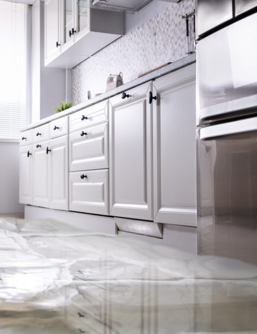 Close-up,Of,Flooded,Floor,In,Kitchen,From,Water,Leak