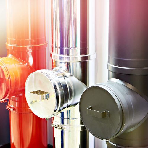 Modern,Metal,Chimneys,On,Display,In,A,Store