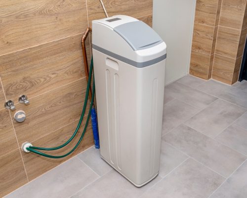 Homemade,Water,Softener,Standing,In,The,Boiler,Room,With,The